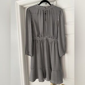 J. Crew Black and White Houndstooth Long Sleeve Dress